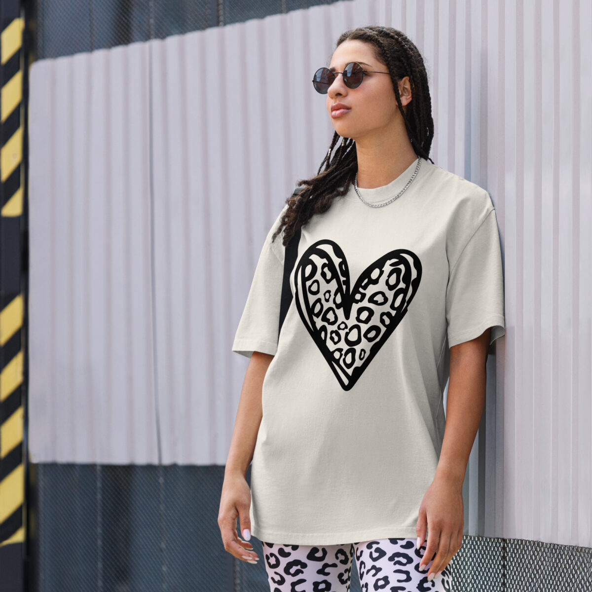 Oversized Faded Leopard Print Heart T-Shirt