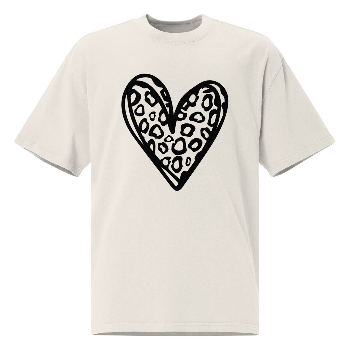 Oversized Faded Leopard Print Heart T-Shirt