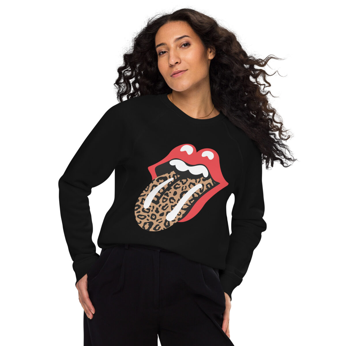 Unisex Leopard-Mouth Eco-Friendly Raglan Sweatshirt