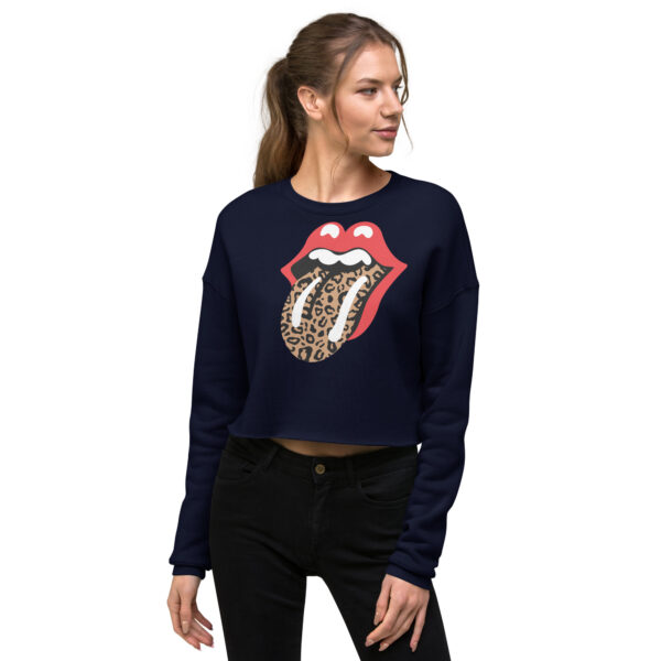 Women’s Leopard-Mouth Navy Crop Sweatshirt