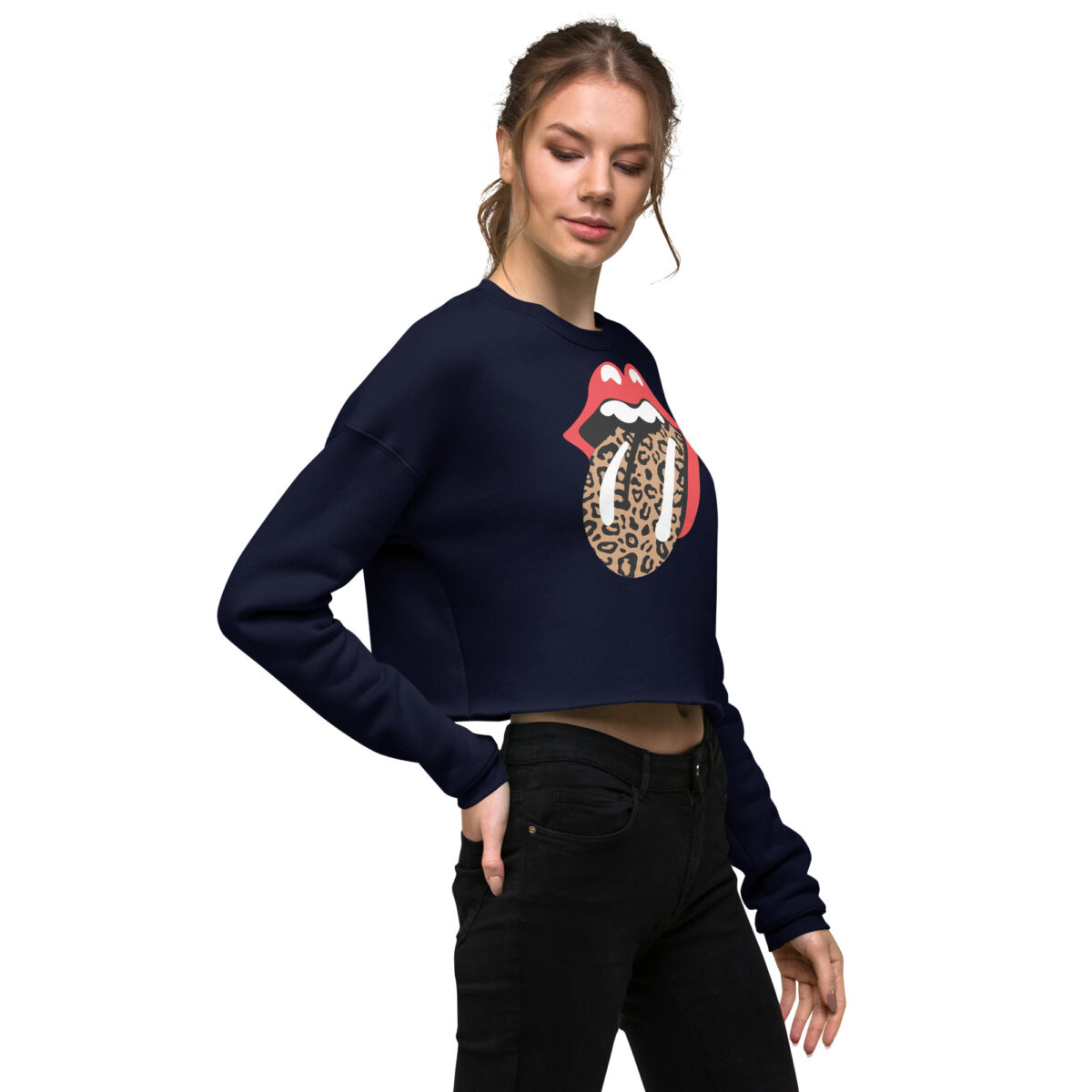 Women’s Leopard-Mouth Navy Crop Sweatshirt